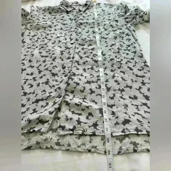 J Jill Love Linen Button Down Long Sleeve Gray Floral Shirt Women's Small Tall - Picture 11 of 11